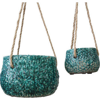 2pc LVD Terracotta Hanging Pot Set 20x20x13cm/11.5x11.5x8.5cm Flower Teal
