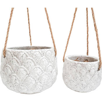 2pc LVD Terracotta Hanging Pot Set 21.5x21.5x16cm/14.5x14.5x12cm Pineapple White