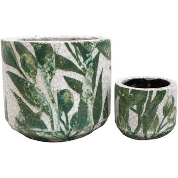2pc LVD Terracotta Indoor Decorative Planter Pot Set 15x13cm/9x7cm Olive