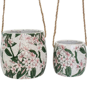2pc LVD Terracotta/Jute Hanging Pot Set 18x18x17cm /13x13x12.5cm Frangipani