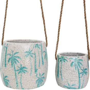 2pc LVD Terracotta/Jute Hanging Pot Set 18x18x17cm/13x13x12.5cm Island