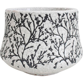 LVD Terracotta Planter Pot Angle Branching Tree 21x15.5cm White/Black
