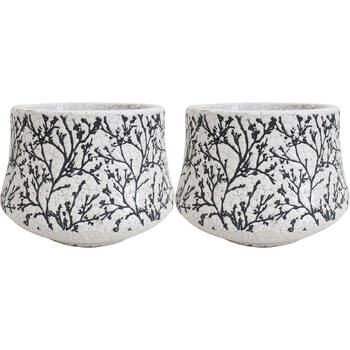 2PK LVD Terracotta Planter Pot Angle Branching Tree 21x15.5cm White/Black