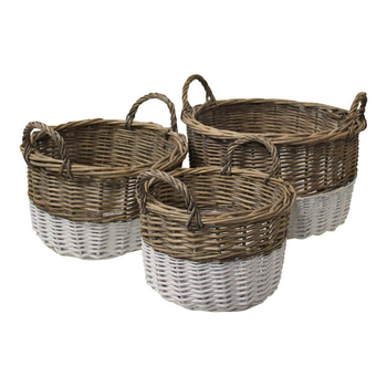 LVD 3pc Willow 22/26/31cm Baskets w/ Handle Set - White Dip