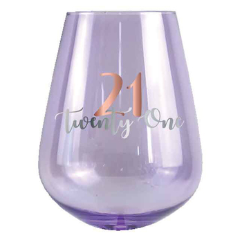 21st Birthday 13cm/600ml Stemless Wine Glass w/ Rose Gold Decal
