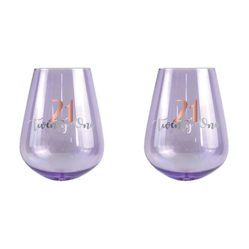 2PK 21st Birthday 13cm/600ml Stemless Wine Glass w/ Rose Gold Decal