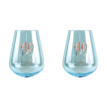 2PK 40th Birthday 13cm/600ml Stemless Wine Glass w/ Rose Gold Decal