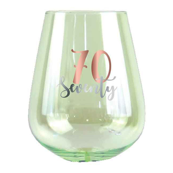 70th Birthday 13cm/600ml Stemless Wine Glass w/ Rose Gold Decal