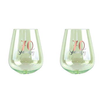 2PK 70th Birthday 13cm/600ml Stemless Wine Glass w/ Rose Gold Decal