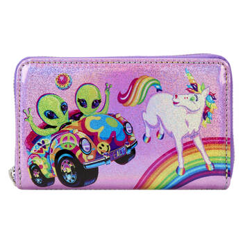Lisa Frank Holographic Glitter Block Zip Wallet 6x4in