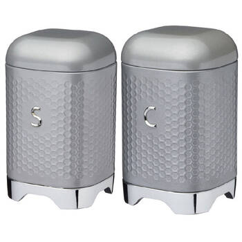 2pc Kitchencraft Lovello Geometric Coffee & Sugar Canister Jars Shadow Grey
