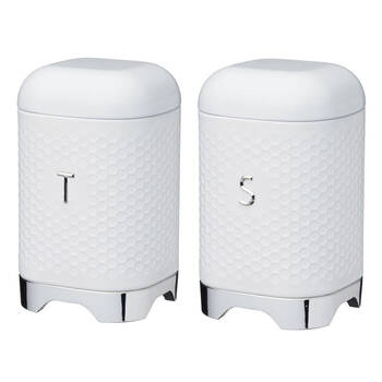 2pc Kitchen Craft Steel Tea Canister/Sugar Jar Combo Set 19cm - Ice White