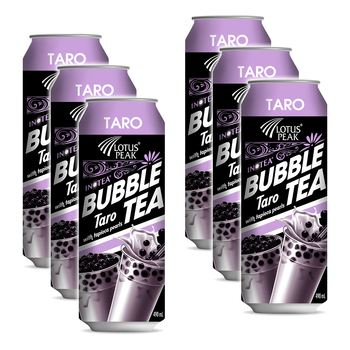 6pc Lotus Peak Bubble Tea Taro w/ Tapioca Pearls 490ml