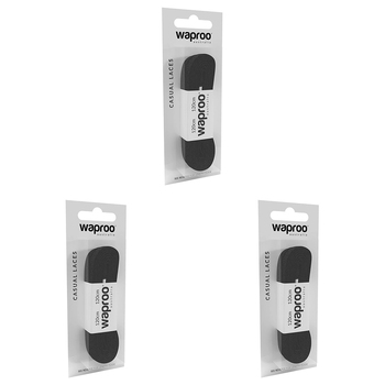3PK Waproo Platinum Shoelace Refill 120cm Flat Track Black