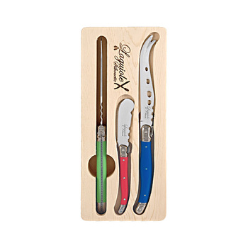 3pc Laguiole Silhouette Cheese Knife Set - Green/Red/Blue
