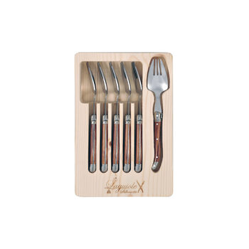 6pc Laguiole Silhouette Stainless Steel Spork Cutlery Set - Wooden