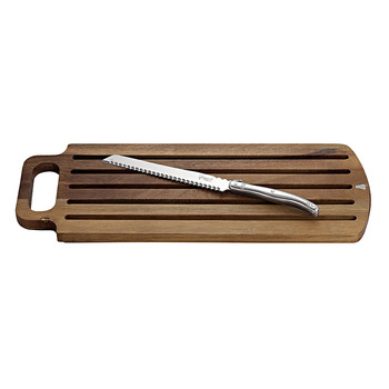 2pc Laguiole Silhouette Acacia Bread Board & Knife - Silver