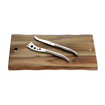 3pc Laguiole Silhouette Acacia Cheese Board & Knife Set - Silver