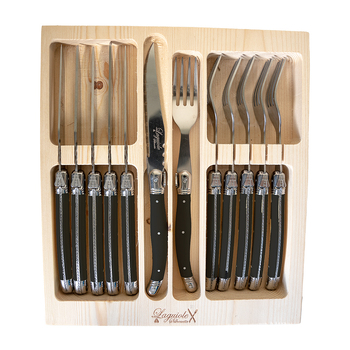 12pc Laguiole Silhouette Steak Knife & Fork Set - Black