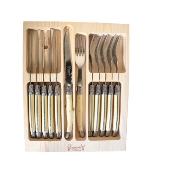 12pc Laguiole Silhouette Steak Knife & Fork Set - Ivory