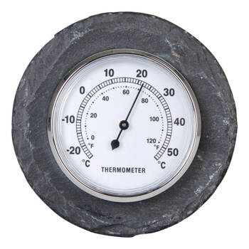 Esschert Design Round Slate Outdoor Thermometer Weather-Resistant 10cm Silver
