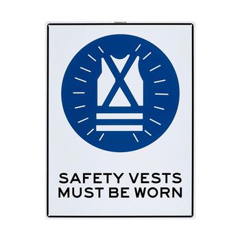Safety Vests Must Be Worn Large Sign 450x600x1mm Polypropylene
