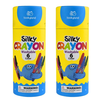 2PK Tookyland Silky Crayon Washable 6-Colour Crayon Set Drawing Art 3y+