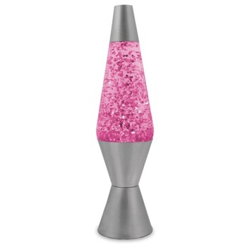 Pink/Pink Glitter Lamp Silver Retro Novelty Light Up 37cm