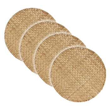4PK LVD Placemat Dining Circular Round Weave Natural Straw 30cm