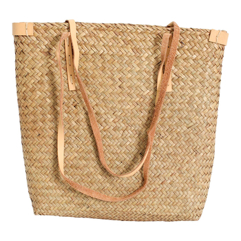 LVD Woven Straw/Leather 35cm Ladies/Women's Tote Bag w/ Strap - Brown