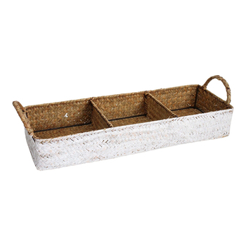 LVD Straw 45cm Triple Storage Tray w/ Handle - Natural/White