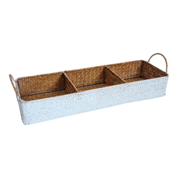 LVD Straw 45cm Triple Storage Tray w/ Handle - Wash/Blue/Natural