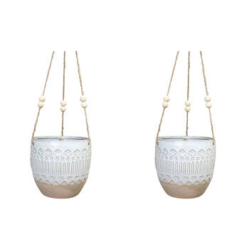 2PK LVD Ceramic Stoneware Decorative Outdoor Planter Pot Hanger Script 15x14cm