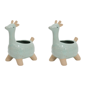 2PK LVD Jaz Giraffe Ceramic 16cm Planter Home/Garden Decor - Aqua/Beige