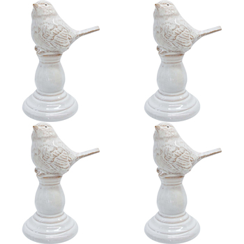4PK LVD Ceramic Ornament Lark Bird Singing Decorative Home Decor White