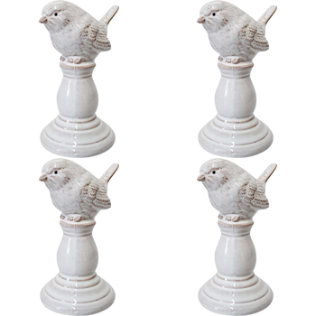 4PK LVD Ceramic Ornament Lark Bird Decorative Home Decor White