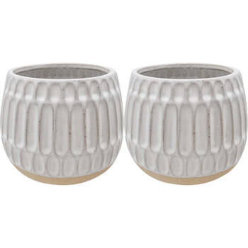 2PK LVD Ceramic Stoneware Planter Pot Honeycomb Large 16.3x14.5cm White