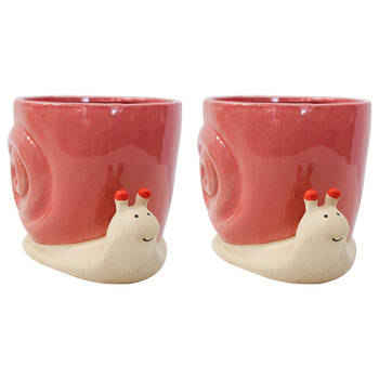 2PK LVD Ceramic Decorative Planter Pot Lucky Snail Large 18.5x13.9cm Rust