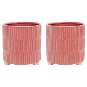 2PK LVD Ceramic Decorative Textured Indoor Planter Pot Sunset 13.5x14cm Pink