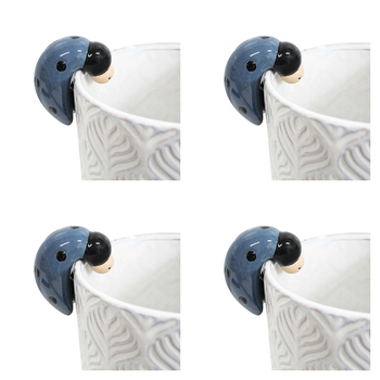 4PK LVD Ceramic 7cm Ladybird Pot Sitter Garden Ornament - Blue