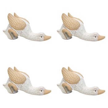 4PK LVD Ceramic 12cm Goose Pot Sitter Garden Ornament - White