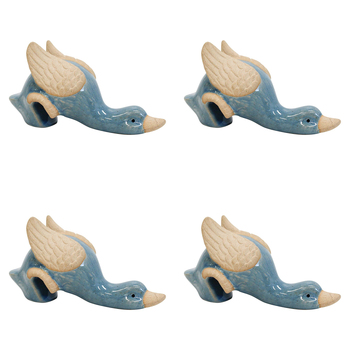 4PK LVD Ceramic 12cm Goose Pot Sitter Garden Ornament - Blue