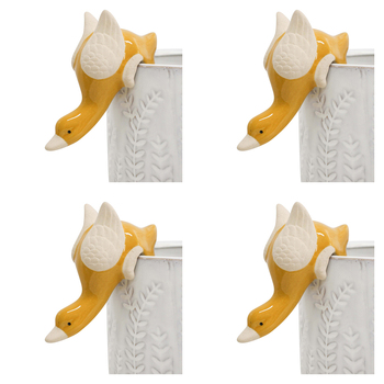4PK LVD Ceramic Stoneware 7cm Pot Sitter Goose Ornament - Yellow