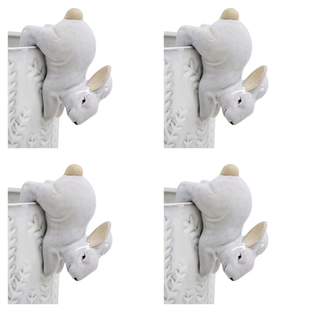 4PK LVD Ceramic Stoneware 9cm Pot Sitter Rabbit Ornament - White