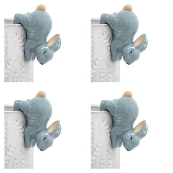 4PK LVD Ceramic Stoneware 9cm Pot Sitter Rabbit Ornament - Blue