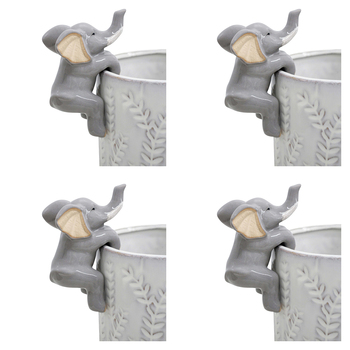 4PK LVD Ceramic Stoneware 12cm Pot Sitter Elephant Ornament - Grey