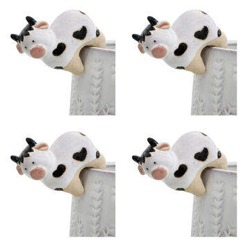 4PK LVD Ceramic Stoneware 8cm Pot Sitter Cow Ornament - White