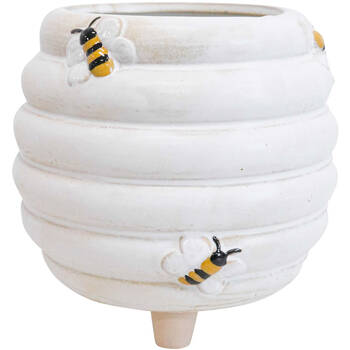 LVD Ceramic Bee Planter On Feet w/ Plug Home/Garden Decor 15cm - White