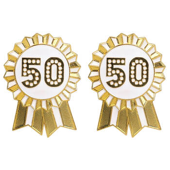 2PK Talking Tables Enamel Badge 50th Birthday Party Decoration 6cm Luxe Gold