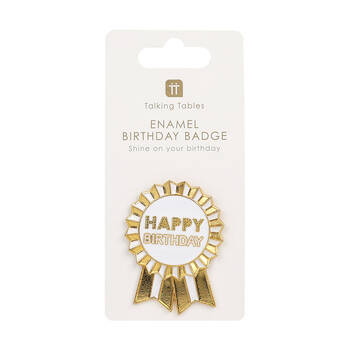 Talking Tables Enamel Badge Happy Birthday Party Decoration 6cm Luxe Gold